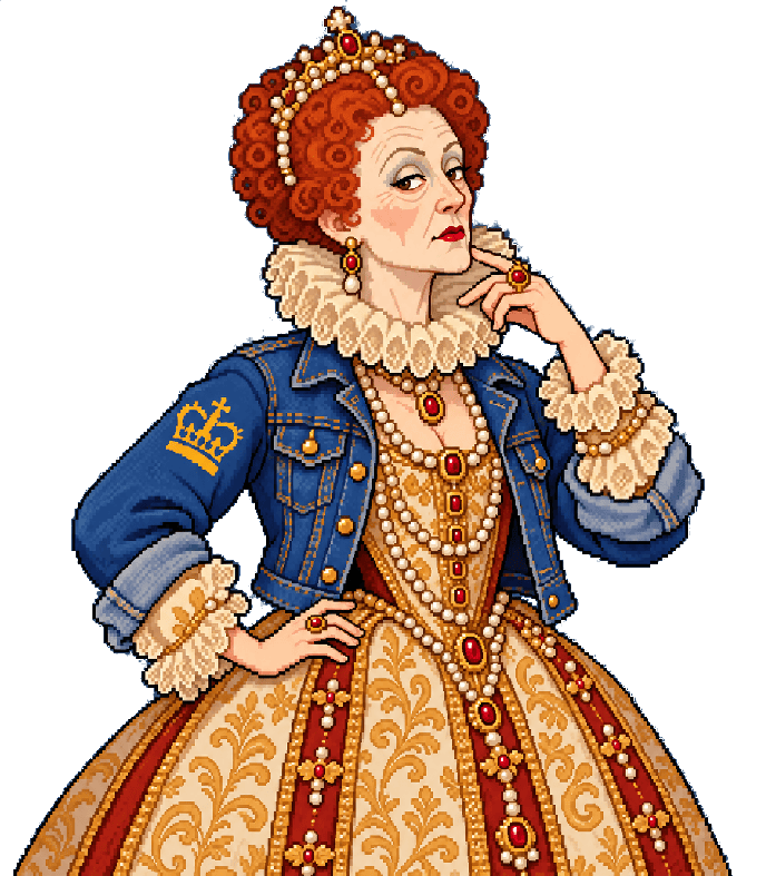 Queen Elizabeth I in a denim jacket, as imagined by ChatGPT